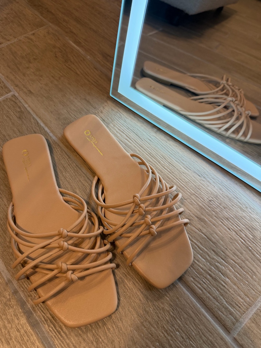 Beige Strappy Knot Slide Sandals for Women
